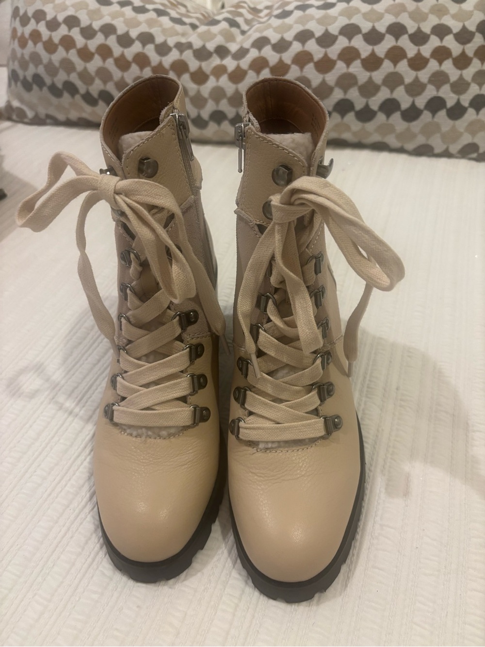 Beige Lace-Up Women’s Ankle Boots